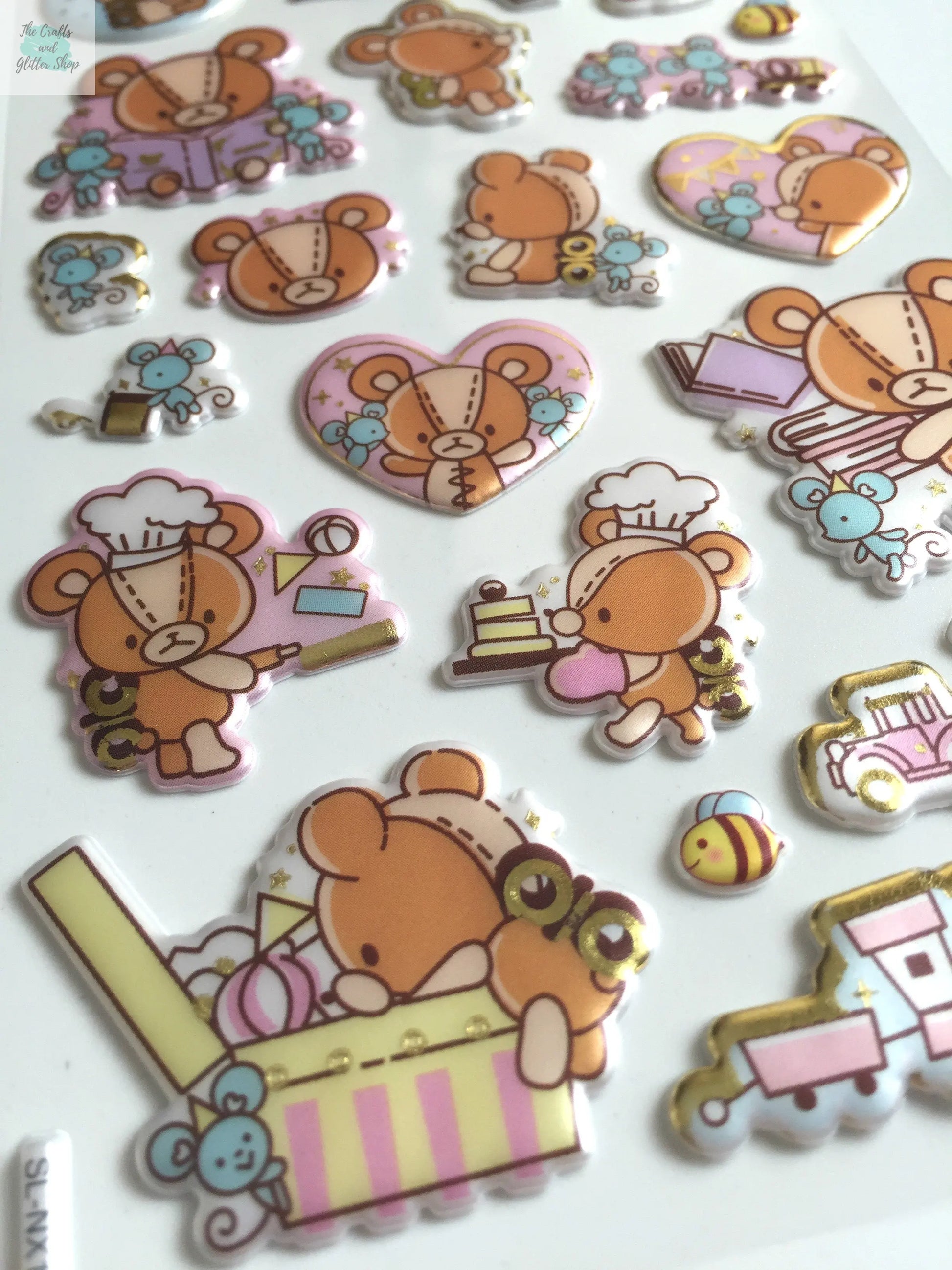 Brown Teddy Bear Stickers - 1 sheet - Puffy Squishy sticker The Crafts and Glitter Shop