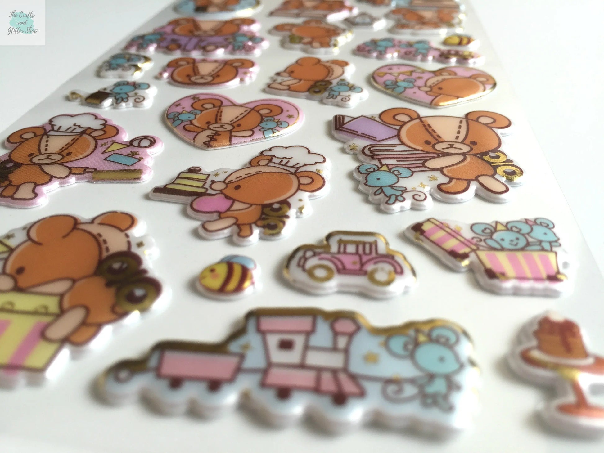 Brown Teddy Bear Stickers - 1 sheet - Puffy Squishy sticker The Crafts and Glitter Shop