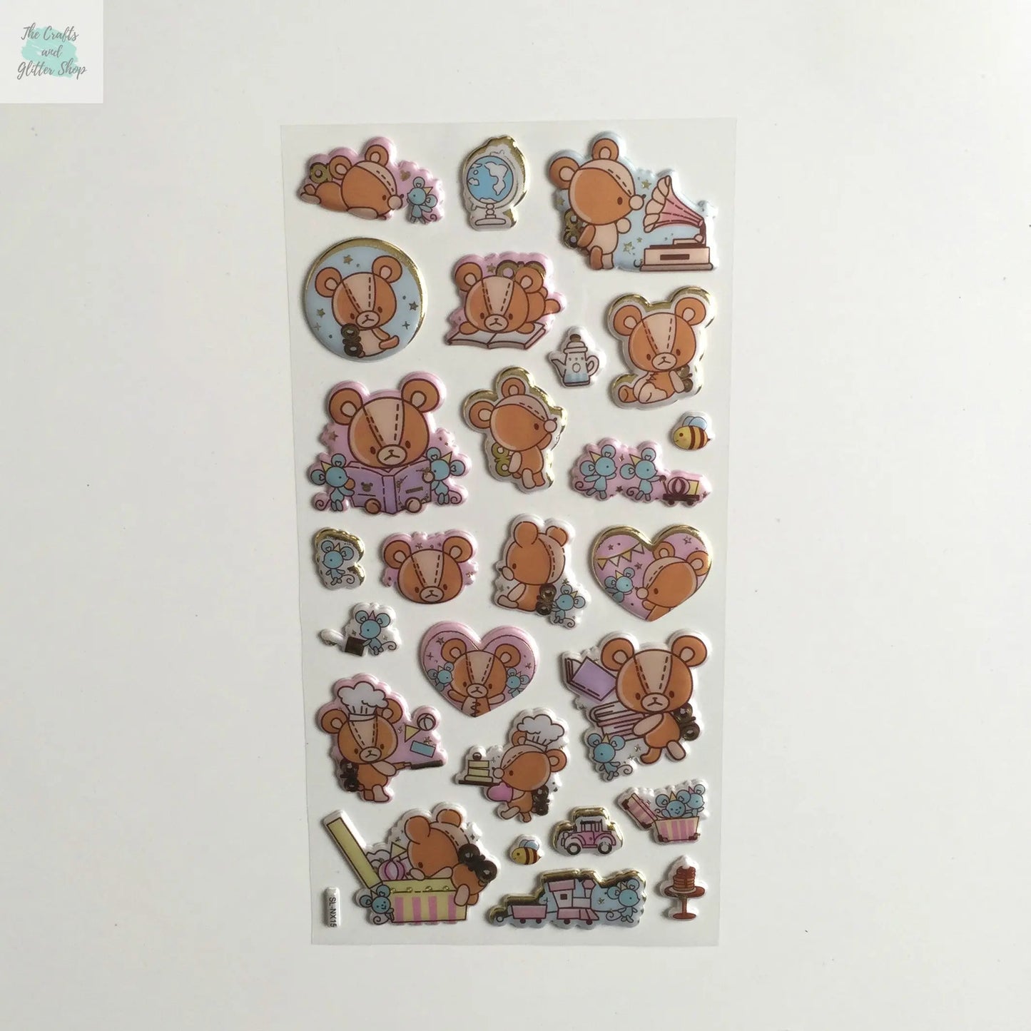 Brown Teddy Bear Stickers - 1 sheet - Puffy Squishy sticker The Crafts and Glitter Shop