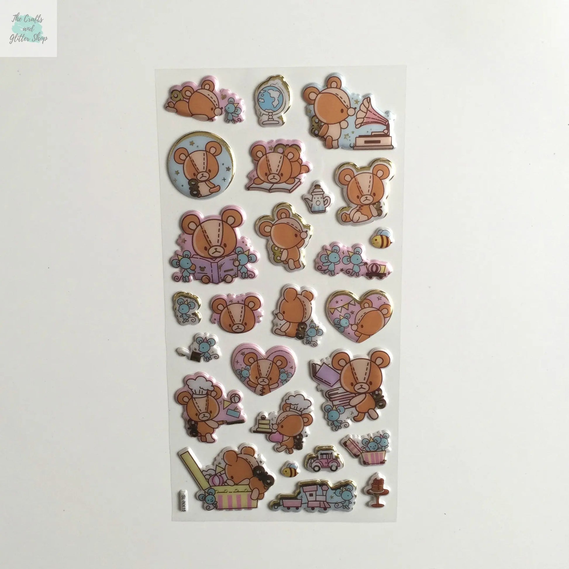 Brown Teddy Bear Stickers - 1 sheet - Puffy Squishy sticker The Crafts and Glitter Shop