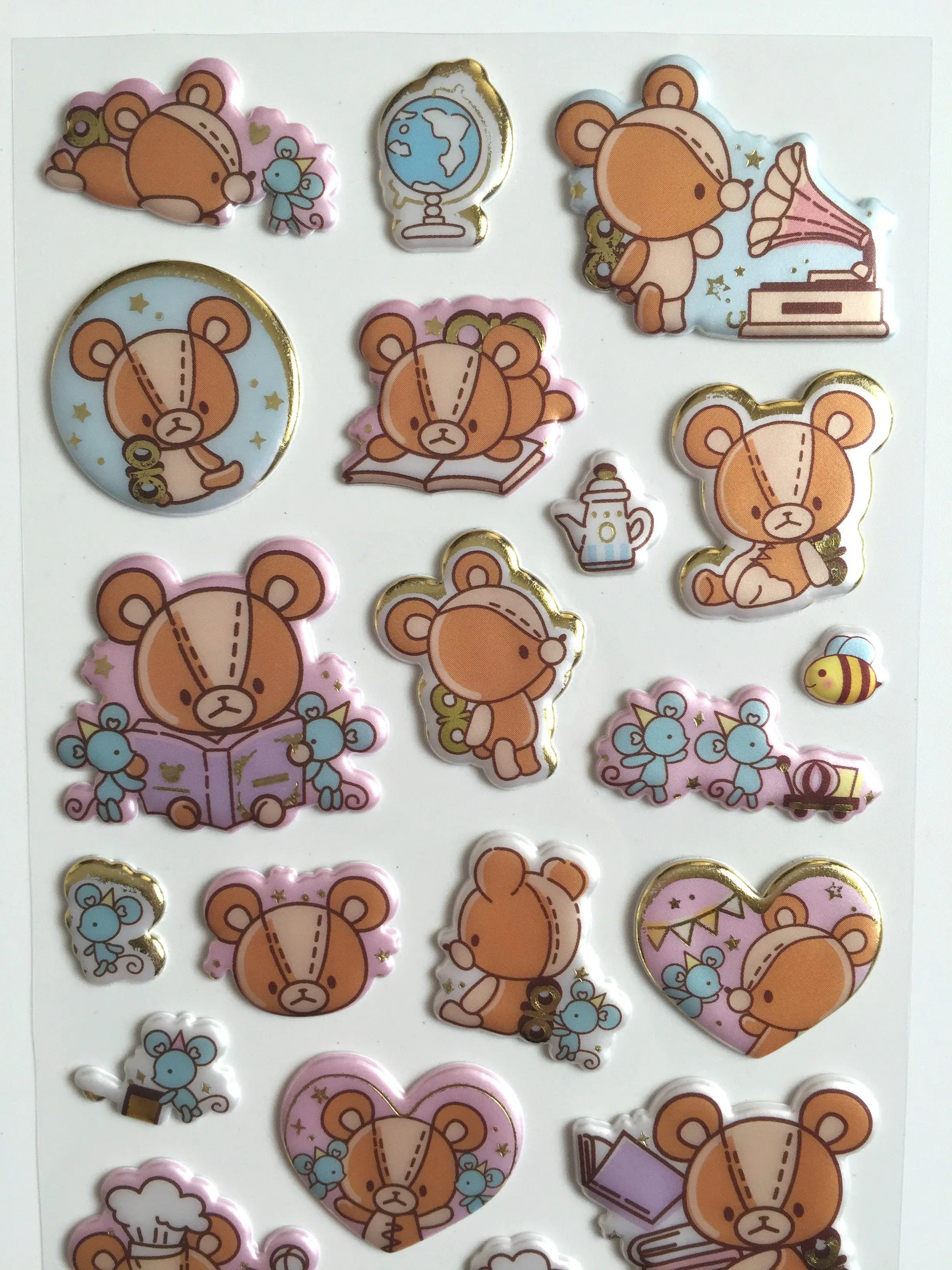 Brown Teddy Bear Stickers - 1 sheet - Puffy Squishy sticker The Crafts and Glitter Shop