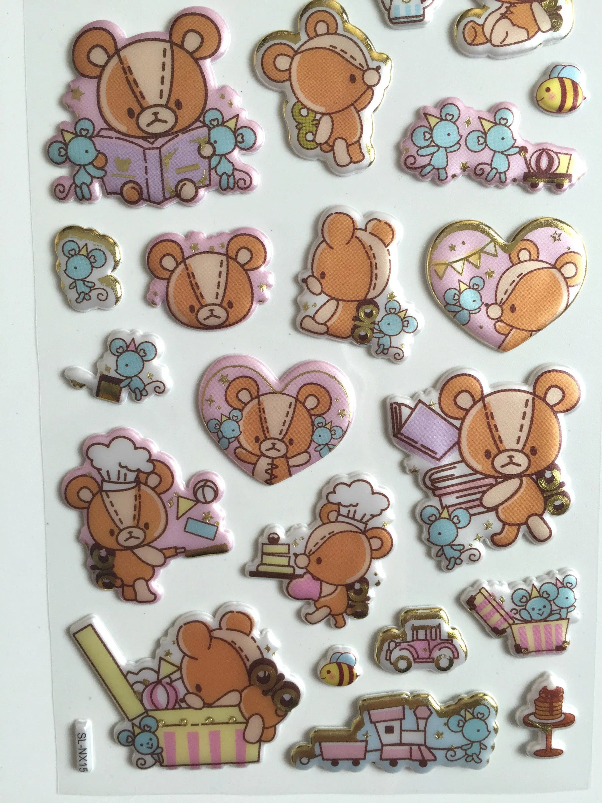 Brown Teddy Bear Stickers - 1 sheet - Puffy Squishy sticker The Crafts and Glitter Shop