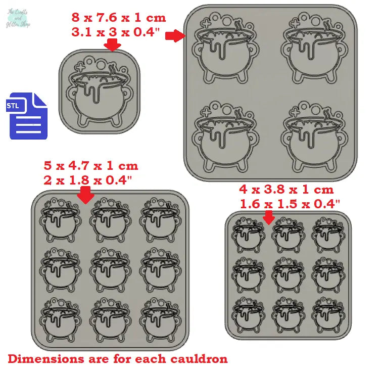 Bubbling Cauldron 1cm deep silicone mold Housing STL File - for 3D printing - FILE ONLY - with tray to make your own silicone molds - The Crafts and Glitter Shop