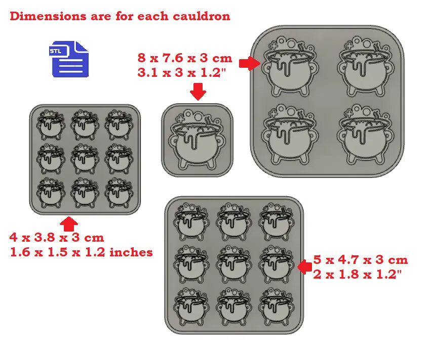 Bubbling Cauldron 3cm deep silicone mold Housing STL File - for 3D printing - FILE ONLY - with tray to make your own silicone molds - The Crafts and Glitter Shop