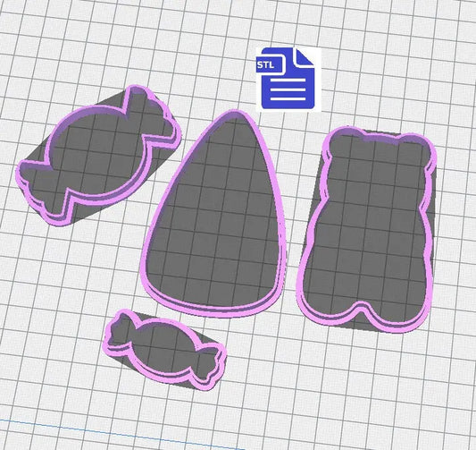 Candy Set Cookie Cutter STL File - for 3D printing - FILE ONLY - Instant Digital Download - Gummy Bear, Candy Corn, Wrapped Candy Bonbons - The Crafts and Glitter Shop