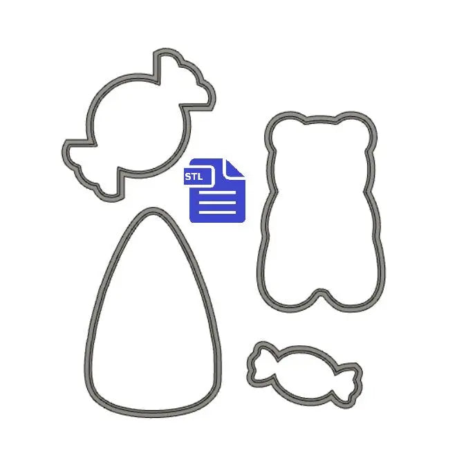 Candy Set Cookie Cutter STL File - for 3D printing - FILE ONLY - Instant Digital Download - Gummy Bear, Candy Corn, Wrapped Candy Bonbons - The Crafts and Glitter Shop