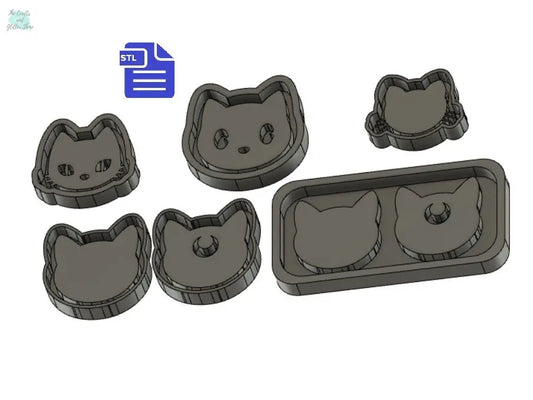 Cat Faces STL File - for 3D printing - FILE ONLY - all include a tray for silicone mold making - diy freshies mold