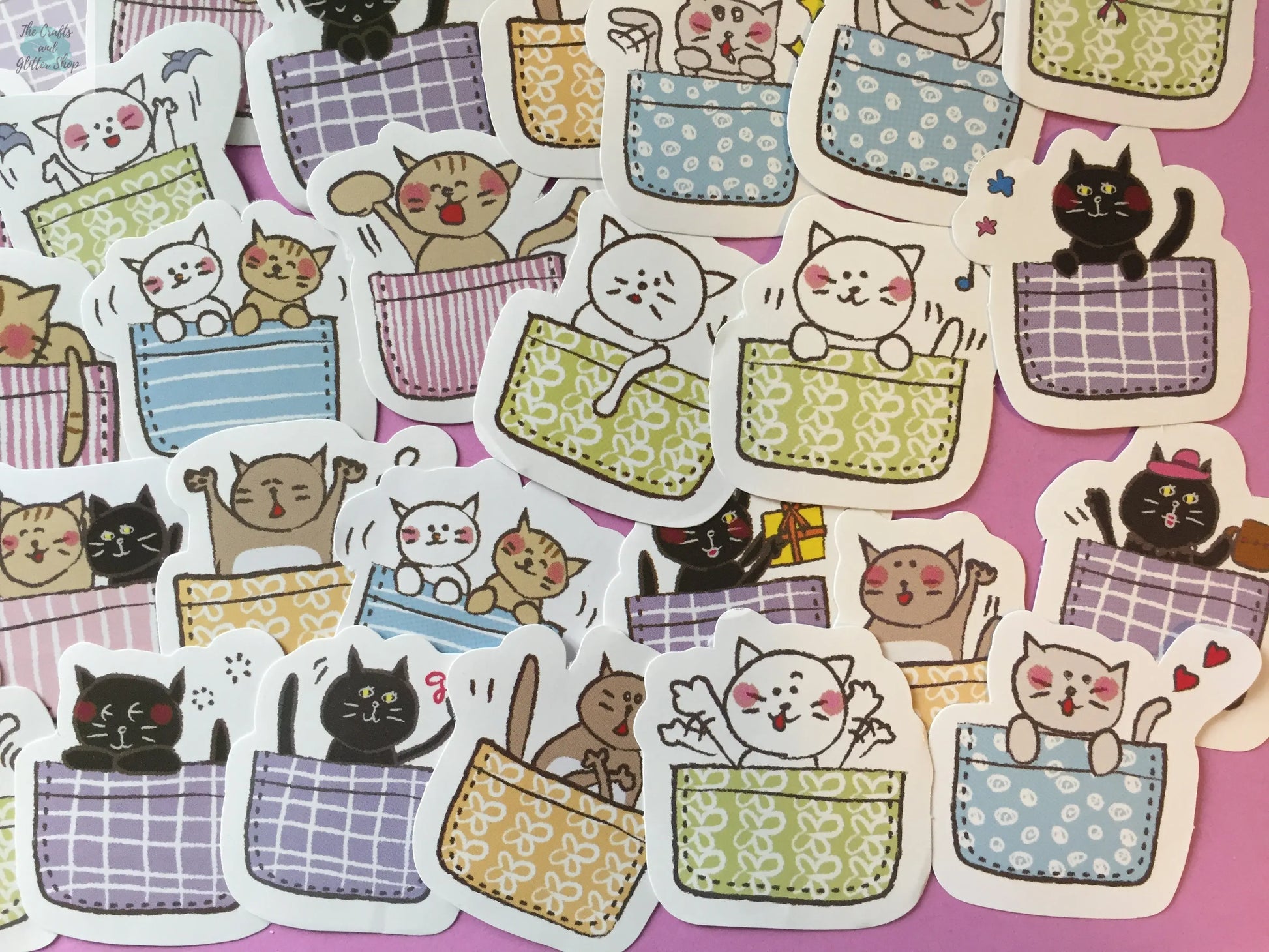 Cat in a Basket Sticker Flakes Box - 45 pieces The Crafts and Glitter Shop