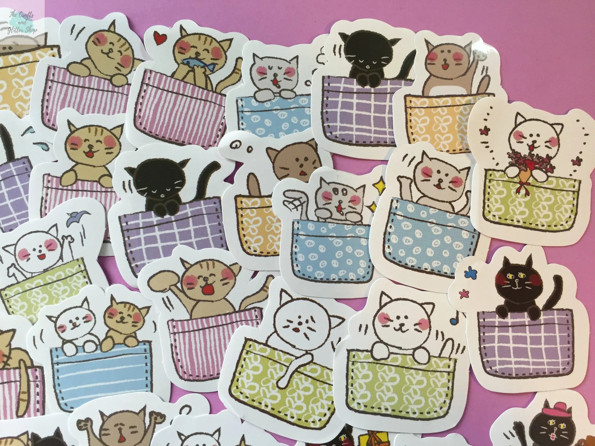 Cat in a Basket Sticker Flakes Box - 45 pieces The Crafts and Glitter Shop