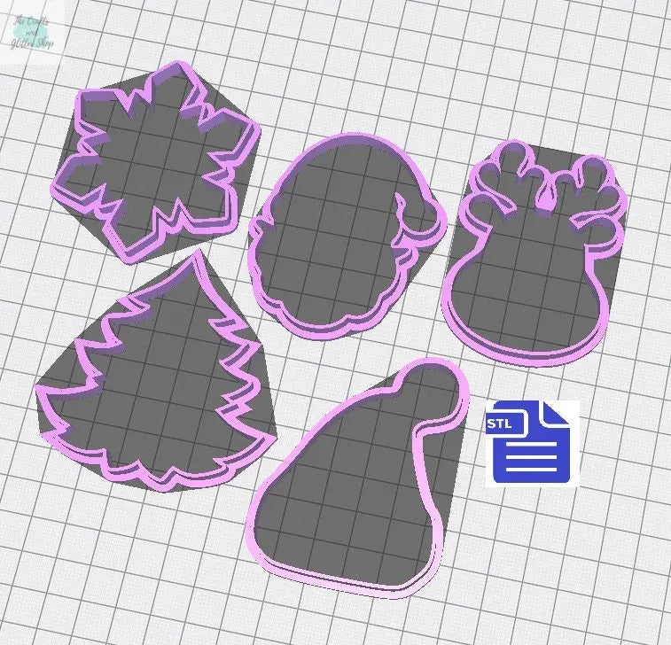 Christmas Set Cookie Cutter STL File - for 3D printing - FILE ONLY - Digital Download