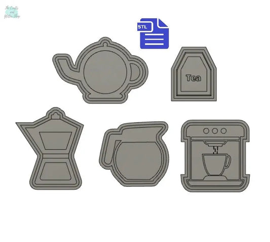Coffee & Tea Shaker Set with Housing STL File - for 3D printing - FILE ONLY - each design comes with a tray to make your own silicone molds