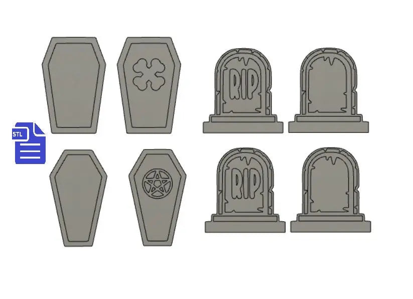 Coffin Shakers & Tombstones set STL File - for 3D printing - FILE ONLY - The Crafts and Glitter Shop
