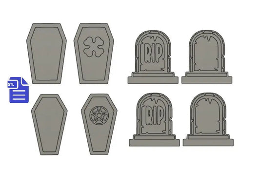 Coffin Shakers & Tombstones set STL File - for 3D printing - FILE ONLY - The Crafts and Glitter Shop