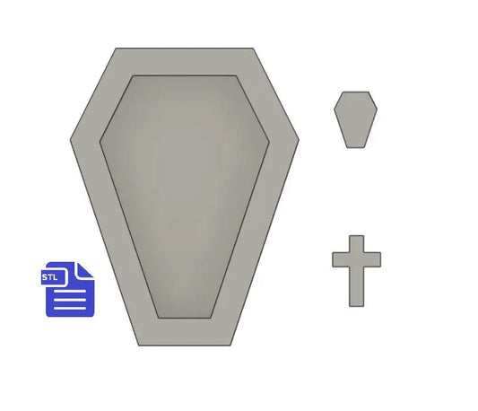 Coffin shaker with bits STL File - for 3D printing - FILE ONLY - includes coffin and cross shaker bits - The Crafts and Glitter Shop