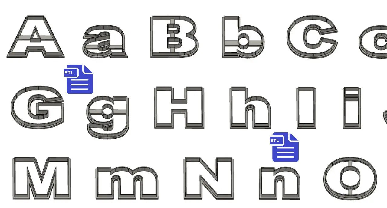 Complete Alphabet Cookie Cutter STL File - for 3D printing - FILE ONLY - Instant Digital Download
