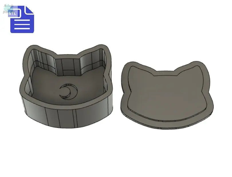 Crescent Cat Bath Bomb Mold STL File - for 3D printing - FILE ONLY - Bath Bomb Press Mould - Moon Cat Head Trinket Dish - Jewelry Box Tray - The Crafts and Glitter Shop