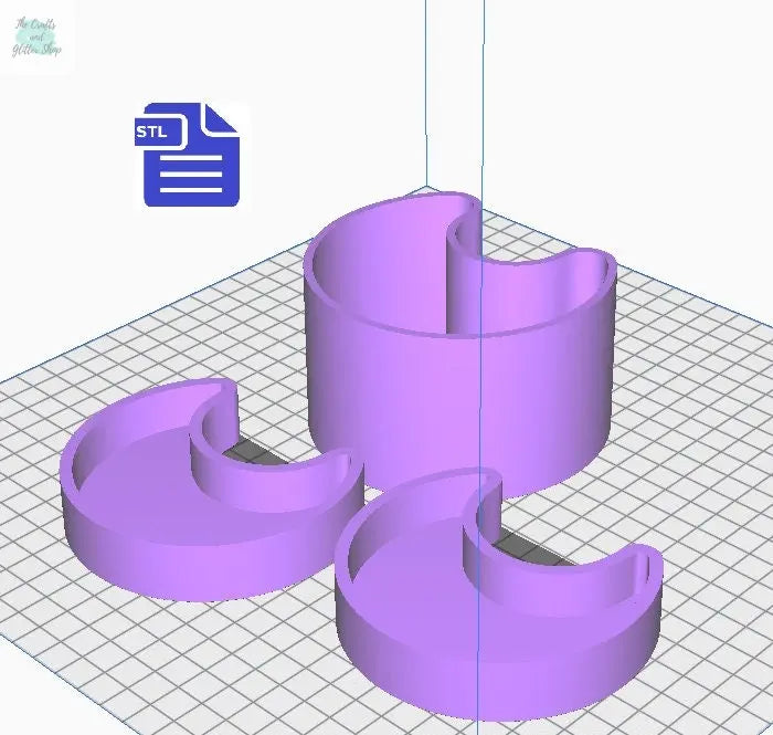 Crescent Moon Bath Bomb Mold STL File - for 3D printing - FILE ONLY - 3 part Bath Bomb Press Mould - Shower Steamer Shampoo Bar Fizzies