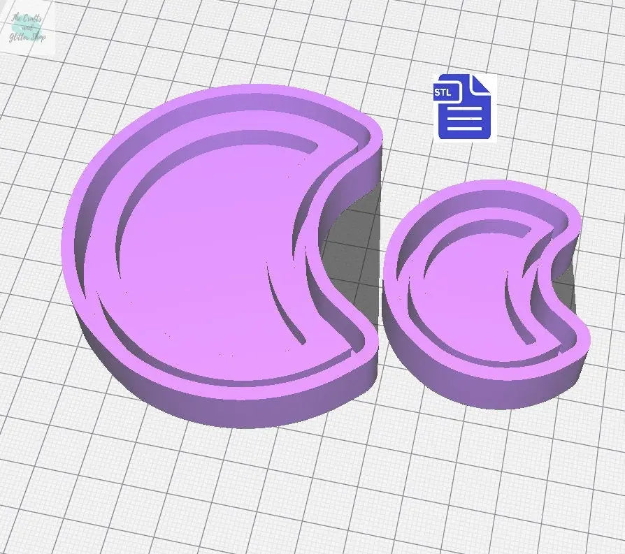 Crescent Moon Shaker Silicone Mold Housing STL File - for 3D printing - FILE ONLY - to make your own silicone molds - diy freshies mold - The Crafts and Glitter Shop