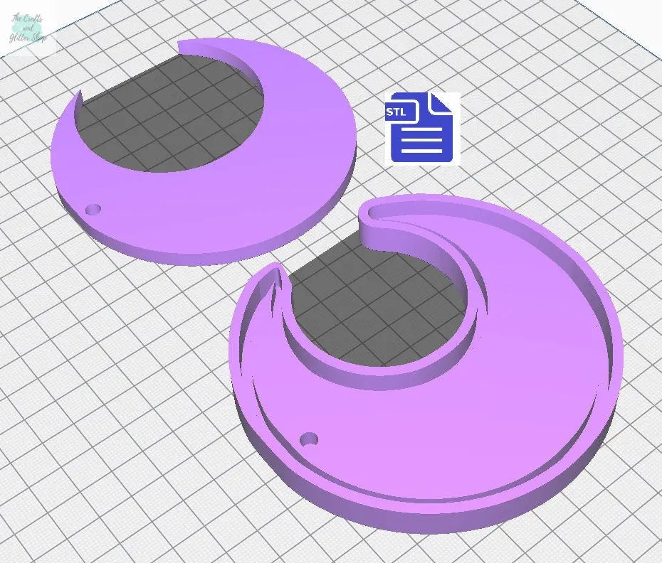 Crescent Moon with hole STL File - for 3D printing - FILE ONLY - includes housing mold tray to make silicone molds - suncatcher wall hanging