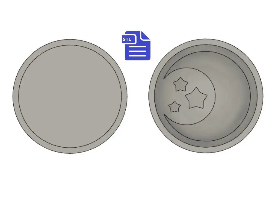 Crescent & Stars Bath Bomb Mold STL File - for 3D printing - FILE ONLY - Circle Bar Bath Bomb Press Mold, Crescent Moon Shower Steamer Mould
