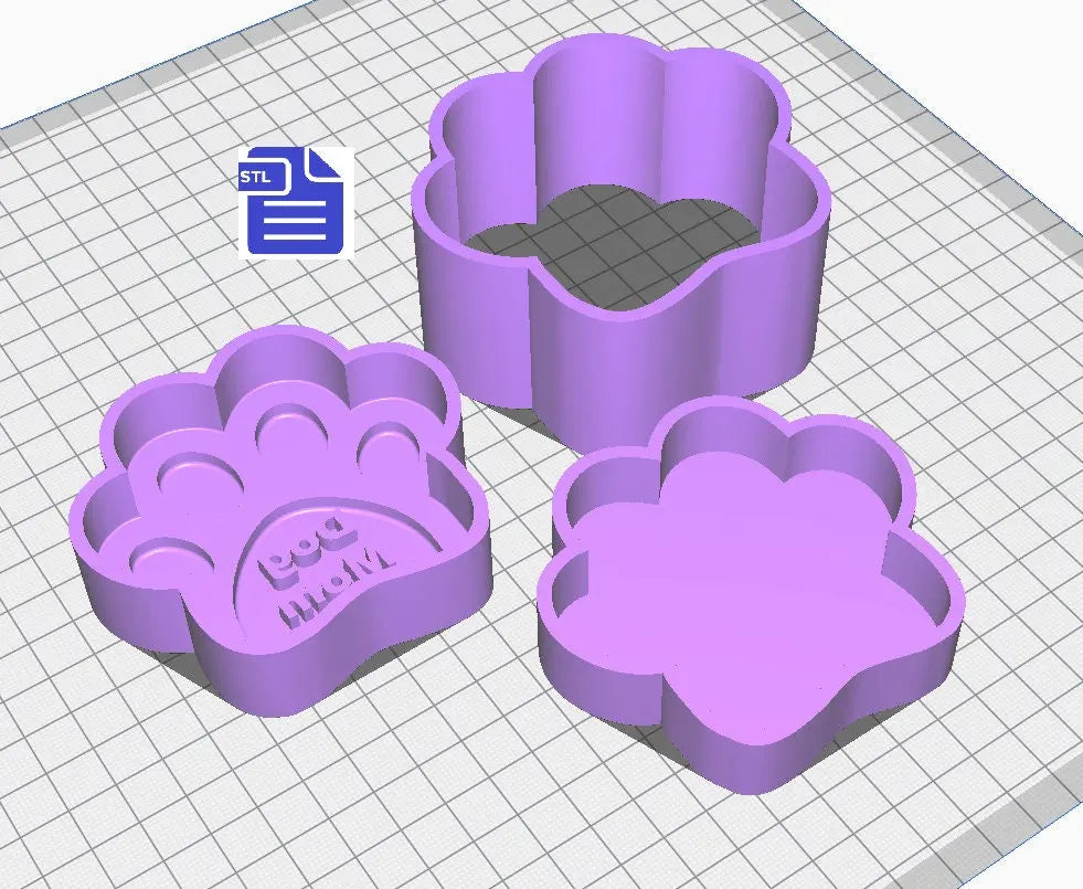 Dog Mom Paw Bath Bomb Mold STL File - for 3D printing - FILE ONLY - 3 piece Mother's Day Pet Bath Bomb Hand Press Mould