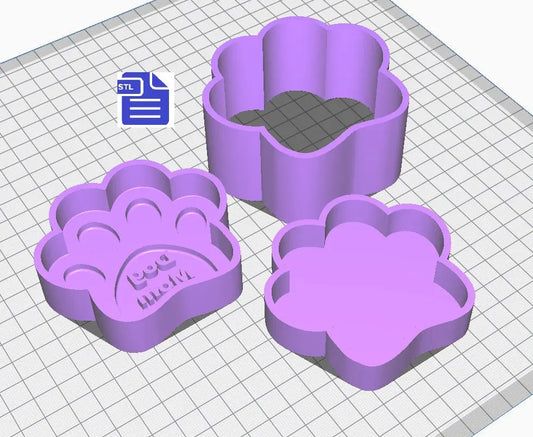Dog Mom Paw Bath Bomb Mold STL File - for 3D printing - FILE ONLY - 3 piece Mother's Day Pet Bath Bomb Hand Press Mould