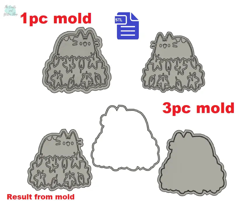 FREE SAMPLE - 1pc & 3pc Autumn Pusheen Bath Bomb Mold STL File - The Crafts and Glitter Shop