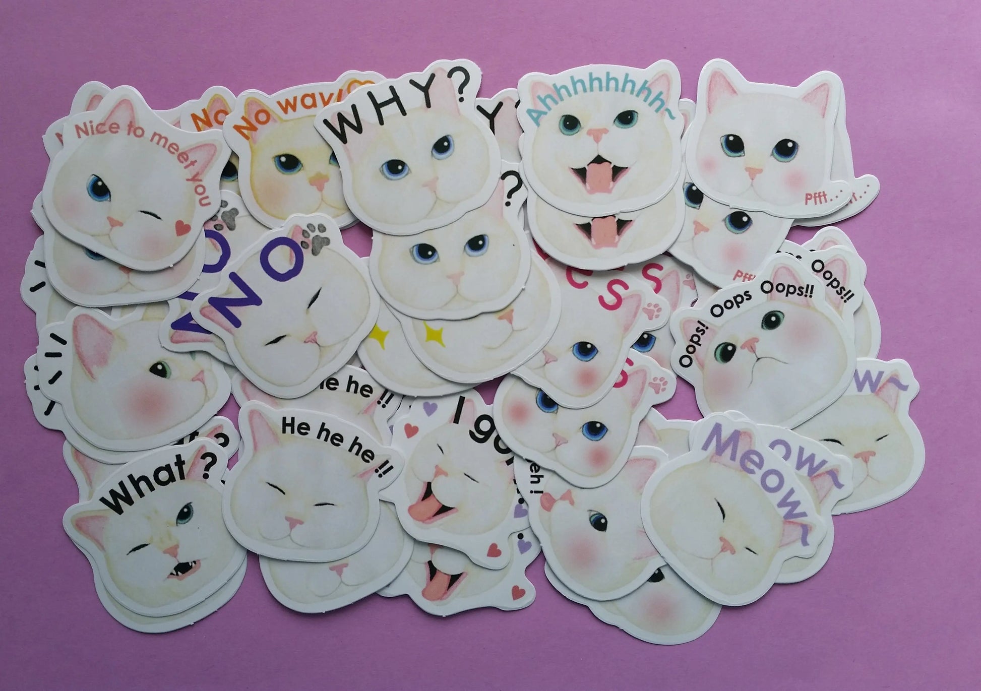 Funny White Cat Heads Sticker Flakes - 45 pieces The Crafts and Glitter Shop