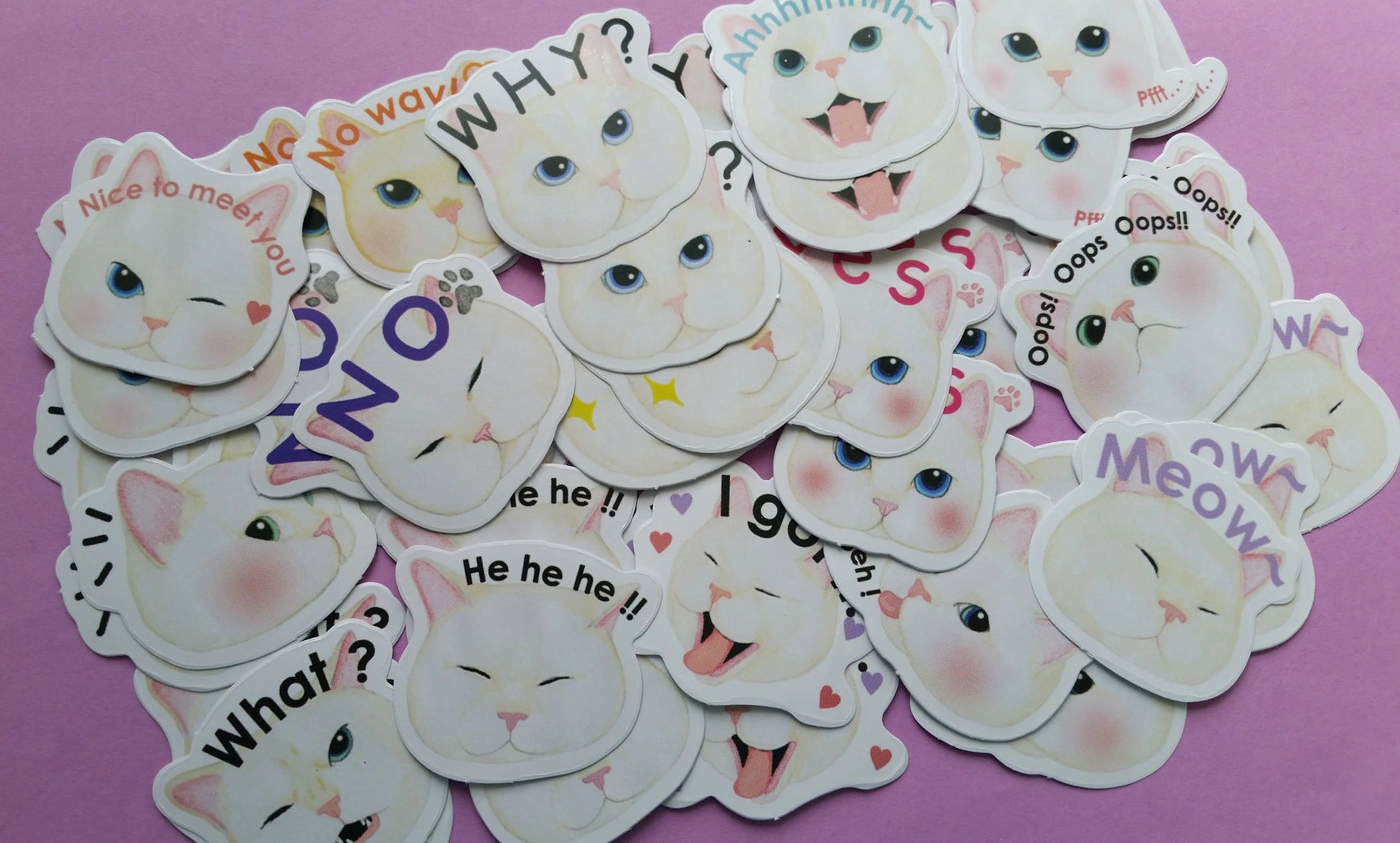 Funny White Cat Heads Sticker Flakes - 45 pieces The Crafts and Glitter Shop