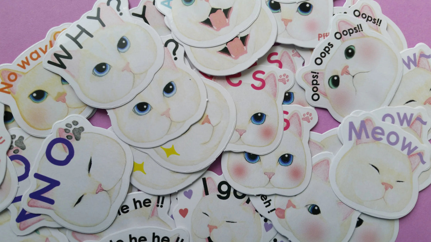 Funny White Cat Heads Sticker Flakes - 45 pieces The Crafts and Glitter Shop