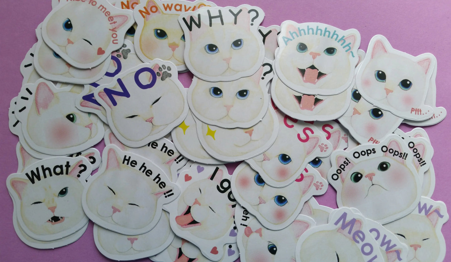Funny White Cat Heads Sticker Flakes - 45 pieces The Crafts and Glitter Shop