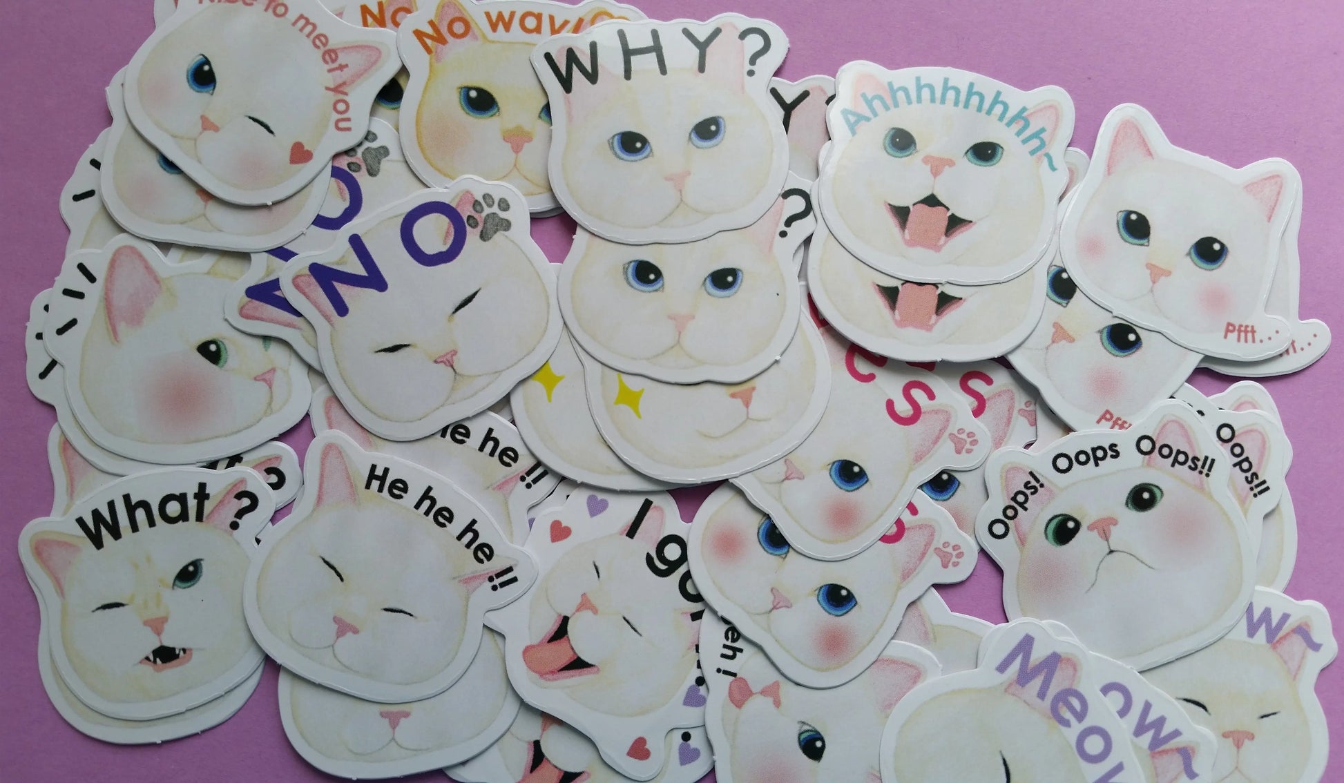 Funny White Cat Heads Sticker Flakes - 45 pieces The Crafts and Glitter Shop