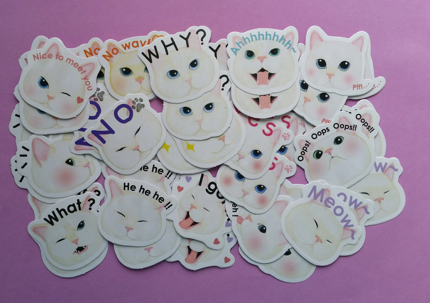 Funny White Cat Heads Sticker Flakes