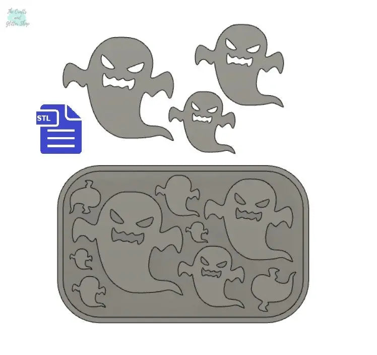 Ghosts STL File - for 3D printing - FILE ONLY - also includes design with tray to easily make your own silicone molds - diy freshies mold - The Crafts and Glitter Shop