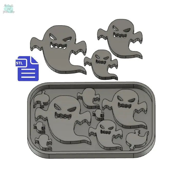 Ghosts STL File - for 3D printing - FILE ONLY - also includes design with tray to easily make your own silicone molds - diy freshies mold - The Crafts and Glitter Shop