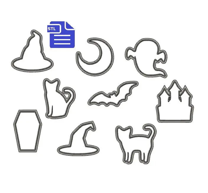 Halloween Cookie Cutter Set STL File - for 3D printing - FILE ONLY - Digital Download - The Crafts and Glitter Shop