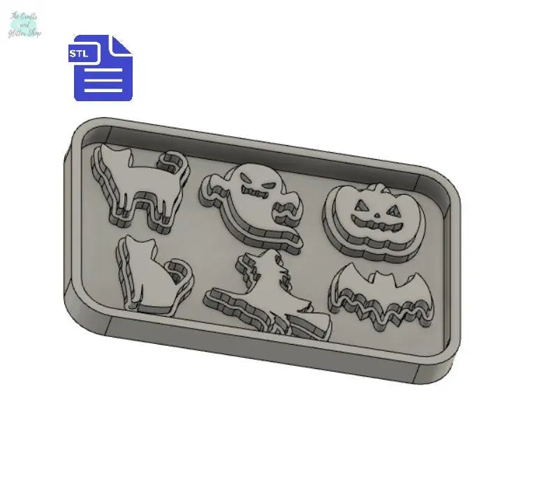 Halloween silhouettes set STL File - for 3D printing - FILE ONLY - tray included for silicone mold making - diy freshies mold