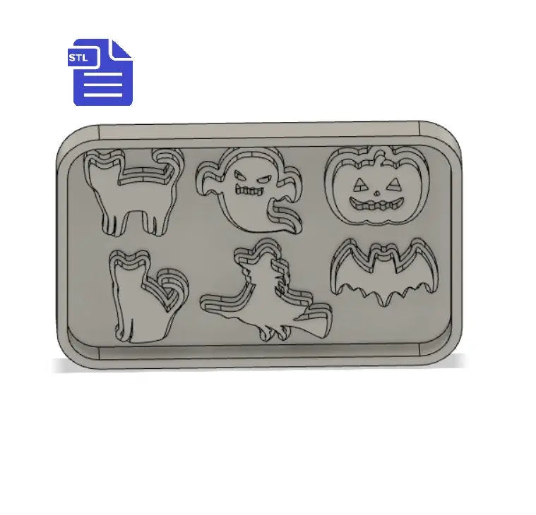 Halloween silhouettes set STL File - for 3D printing - FILE ONLY - tray included for silicone mold making - diy freshies mold