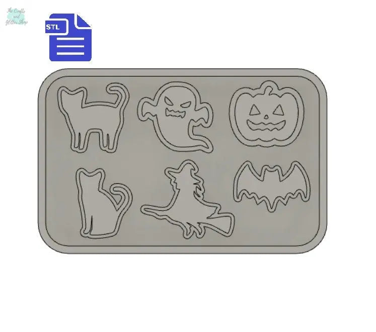 Halloween silhouettes set STL File - for 3D printing - FILE ONLY - tray included for silicone mold making - diy freshies mold