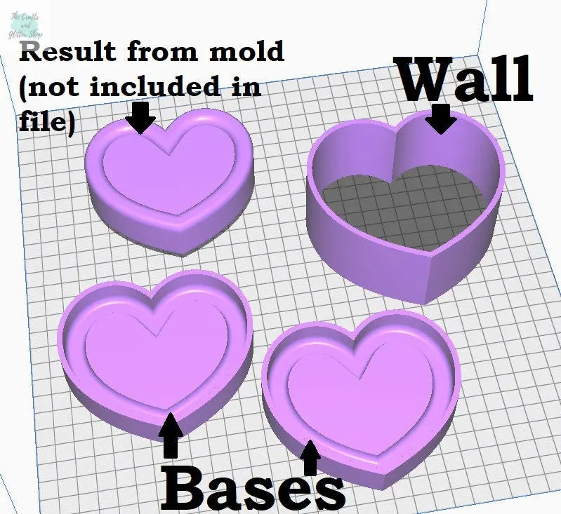 Heart Bath Bomb Mold Press STL File - for 3D printing - FILE ONLY - 3 part Bath Bomb Press - Shower Steamer Mould
