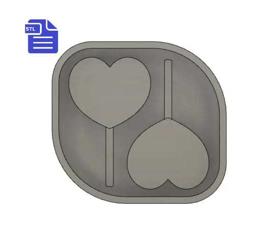 Heart Lollipop STL File - for 3D printing - FILE ONLY - with tray to make silicone molds - silicone mold making - diy freshies mold - The Crafts and Glitter Shop