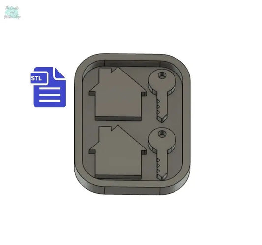 House & Key STL File - for 3D printing - FILE ONLY - with tray ready for silicone mold making - diy freshies mold