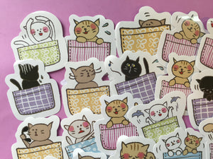 Cat in a Basket Sticker Flakes Box - 45 pieces