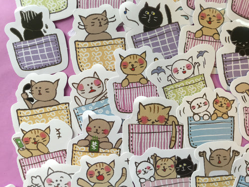 Cat in a Basket Sticker Flakes Box - 45 pieces