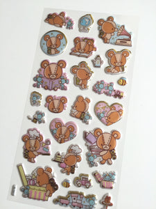 Brown Teddy Bear Stickers - 1 sheet - Puffy Squishy sticker