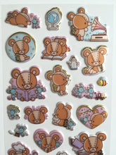 Load image into Gallery viewer, Brown Teddy Bear Stickers - 1 sheet - Puffy Squishy sticker