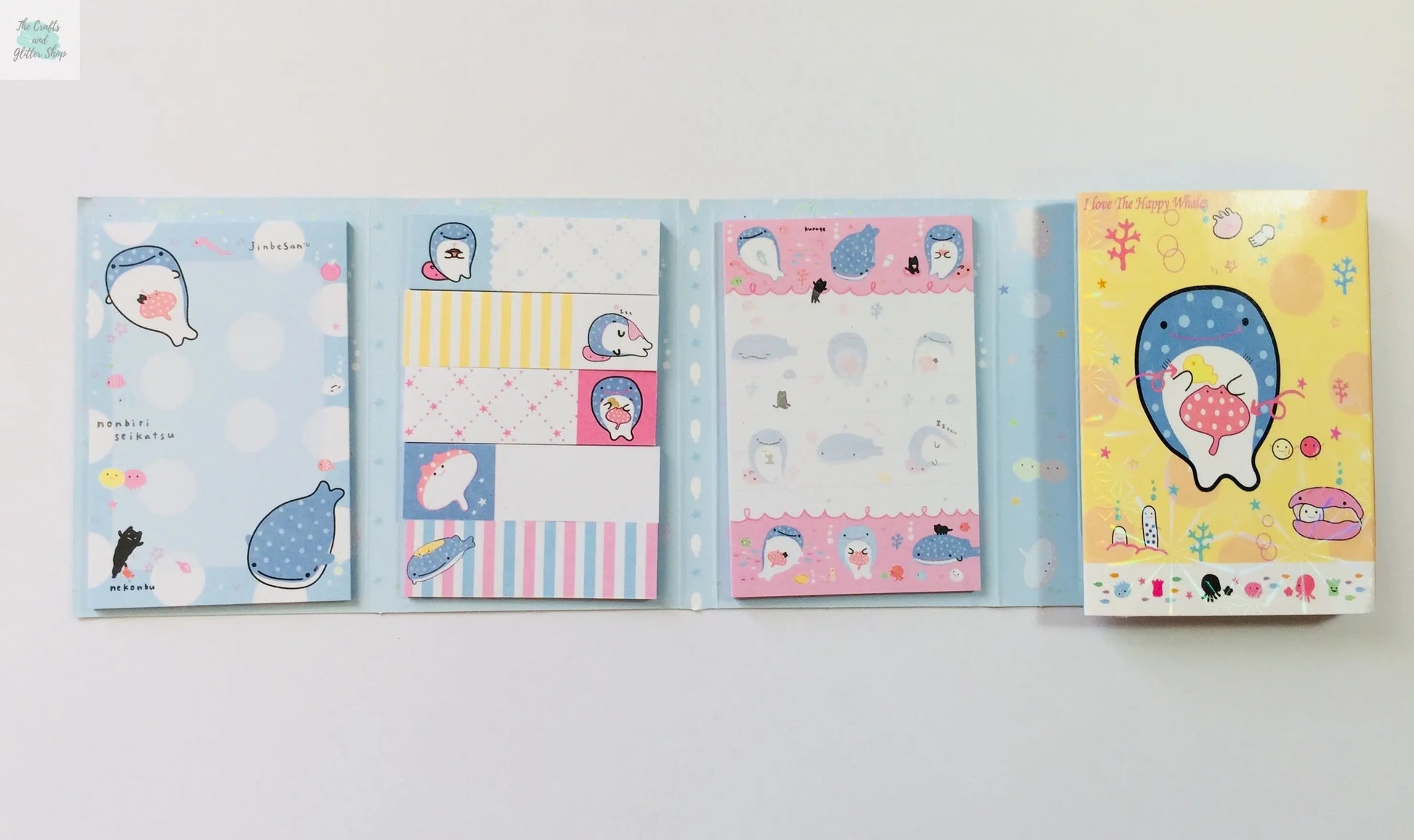Jinbesan Sticky Notes Booklet - 4 different style to choose from - Kawaii Whale Stationery The Crafts and Glitter Shop