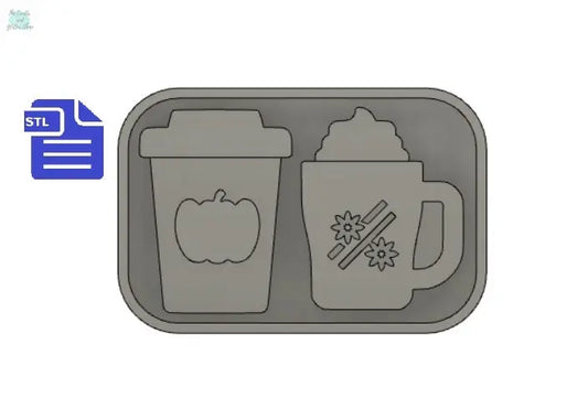 Latte set STL File - for 3D printing - FILE ONLY - Pumpkin latte & Cinnamon spice latte with tray included to make silicone molds - The Crafts and Glitter Shop