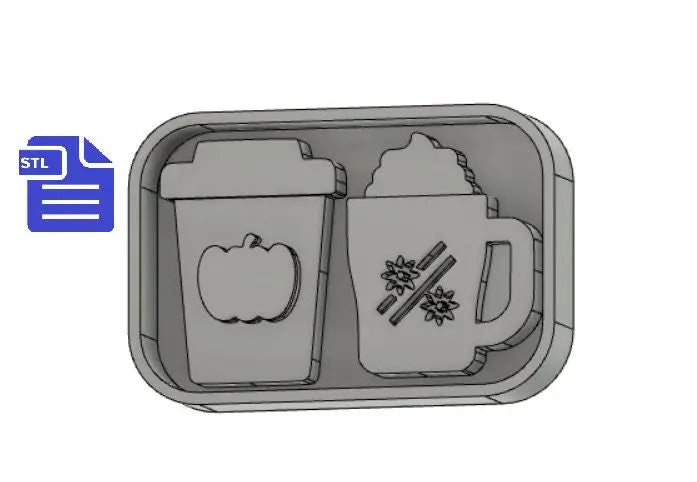 Latte set STL File - for 3D printing - FILE ONLY - Pumpkin latte & Cinnamon spice latte with tray included to make silicone molds - The Crafts and Glitter Shop
