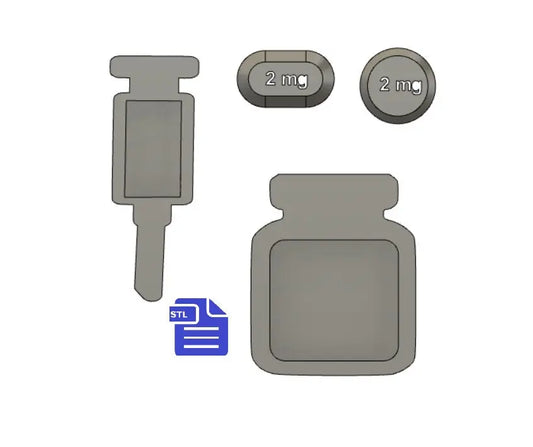 Medic Set STL File - for 3D printing - FILE ONLY - Vial Syringe Pills - The Crafts and Glitter Shop